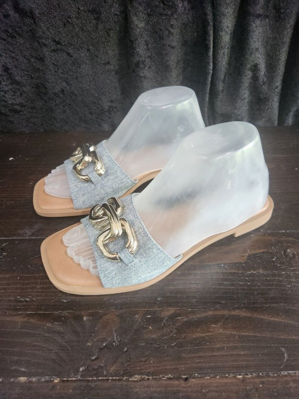 Steve Madden Gene Blue Linen Embellished Slide Sandals/Sz. 7.5M NWOB